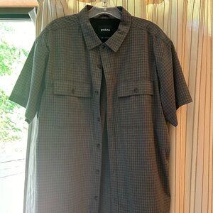 Button down shirt, gray plaid, short sleeve button down